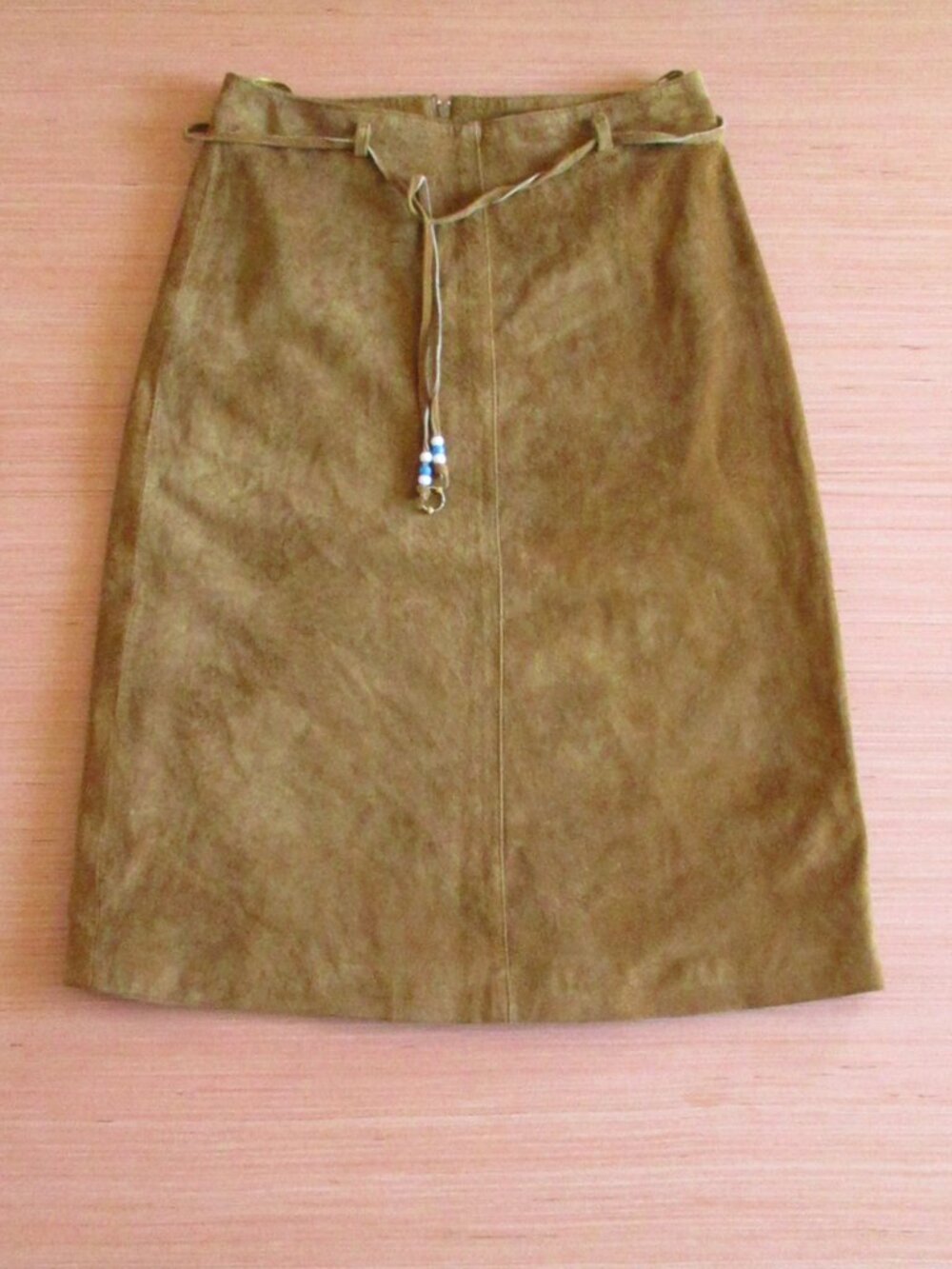 Vintage New Look Real Suede Skirt – Size 4 – Cognac – Rope Belt